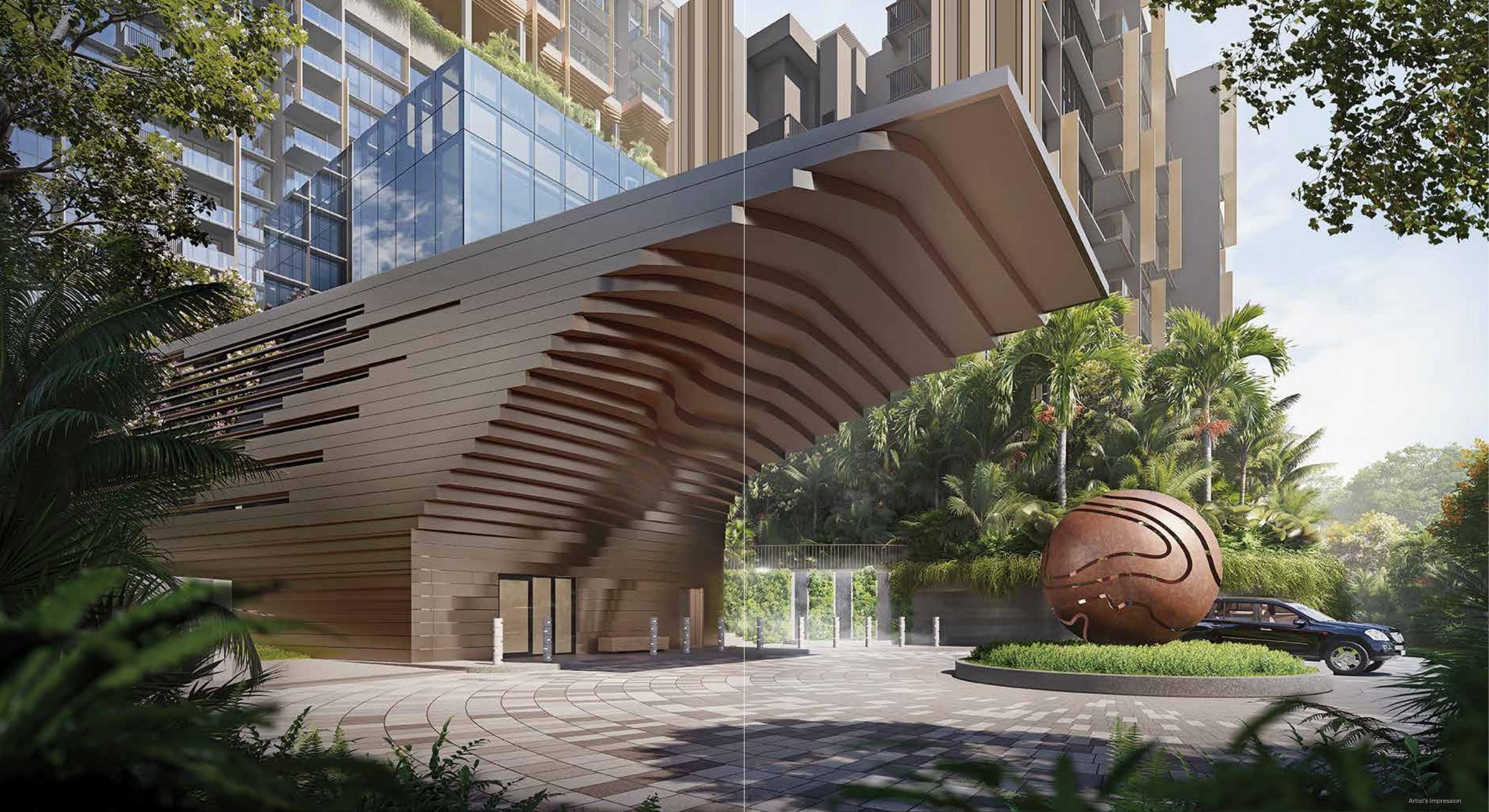 Lentoria Grand Arrival entrance with organic curved canopy